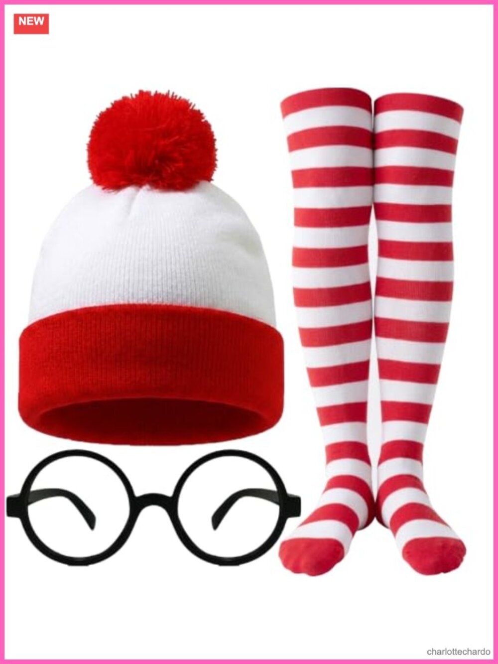 3Pc Striped Beanie Hat Glasses Socks Cosplay Costume Accessory Set Unisex One
